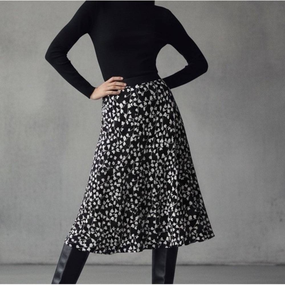 Womens S DIANE VON FURSTENBERG DVF Mae Heart Garden Crepe Midi Skirt Black White